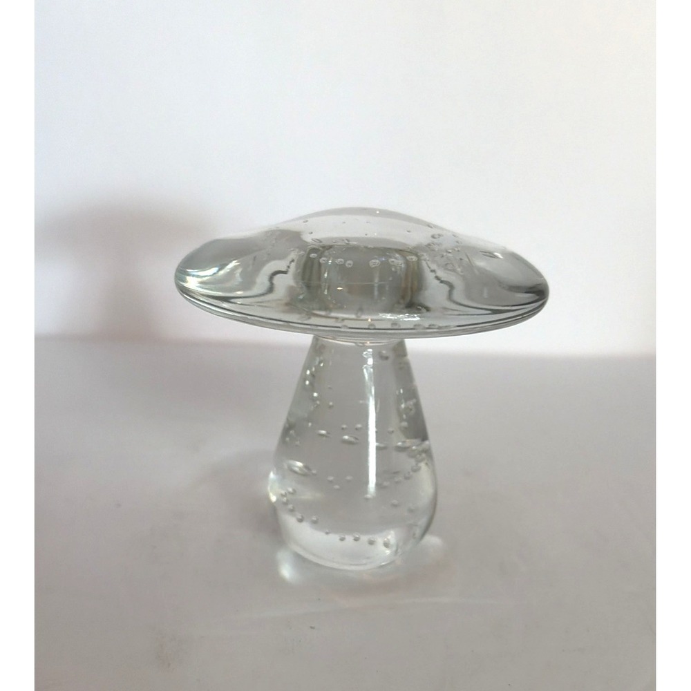 Vintage Clear Blown Glass Mushroom Paperweight Controlled Bubble 3.5"